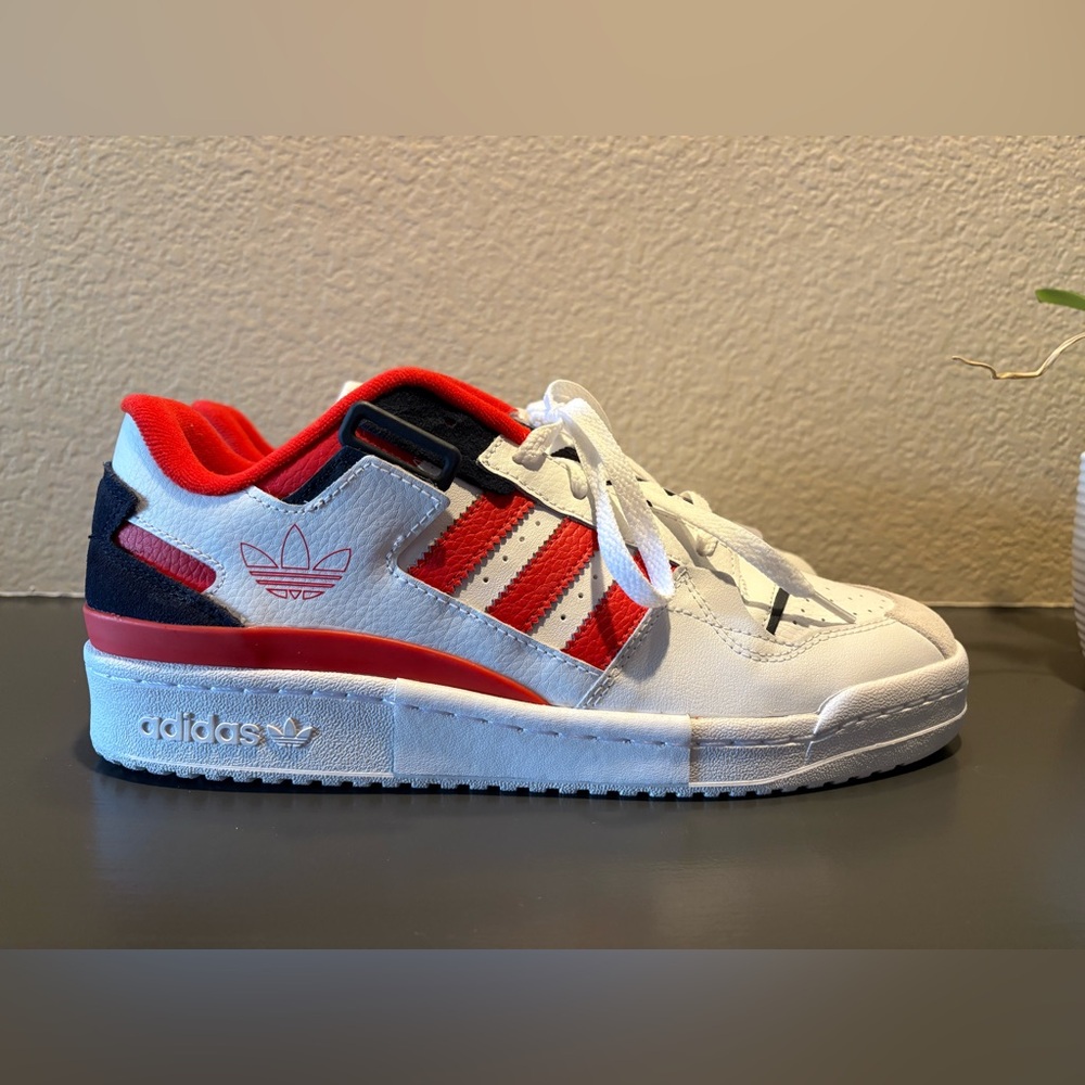 Adidas Forum Exhibit Low White and Red Sneakers